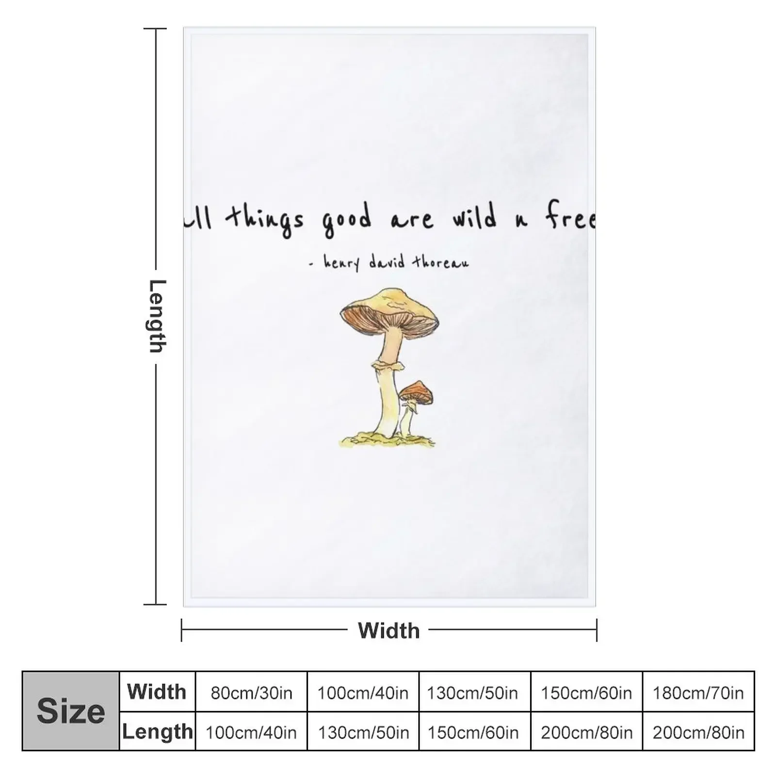 New Watercolor Mushroom - Thoreau quote Throw Blanket Soft Beds Camping warm for winter Cute Blankets