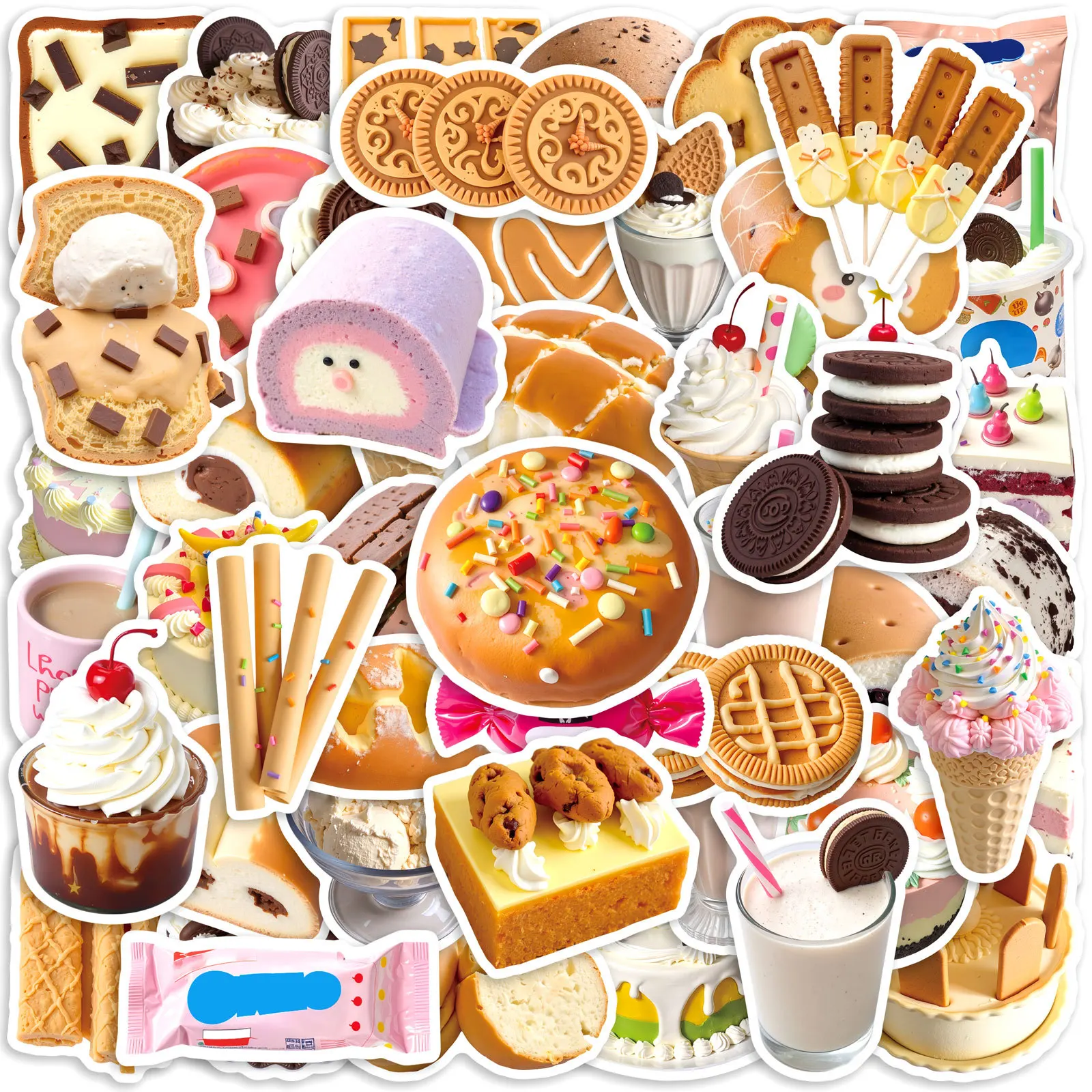 50/100 Pegatinas Estilo Ins con Temática de Pan y Postres, Impermeables, DIY para Tazas, Álbumes de Recortes, Teléfonos, Portátiles, Carpetas de Archivos, Juegos
