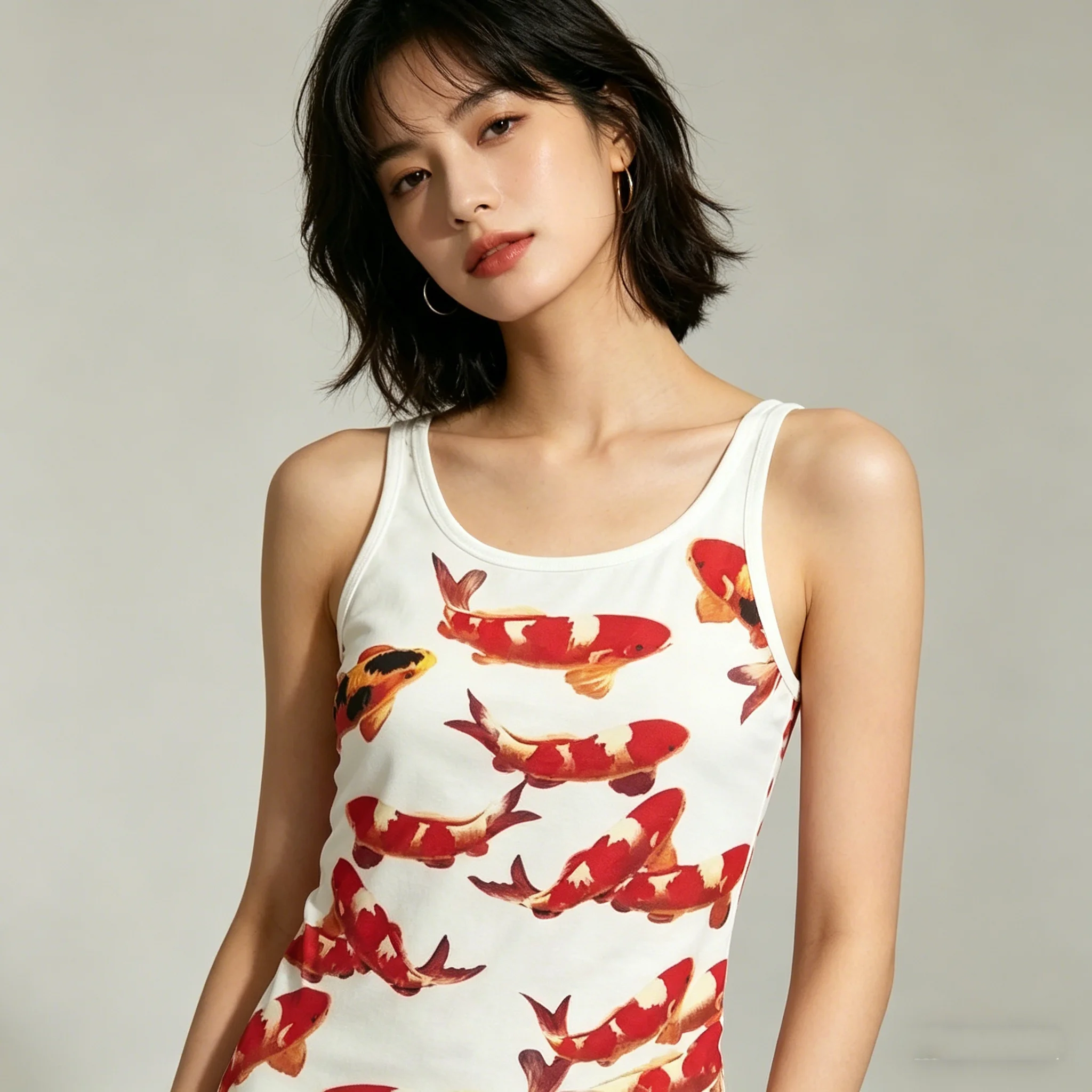 Summer New Product Fashionable Goldfish Printed Sweet and Spicy Personalized Skinny and Sexy Small Tank Top