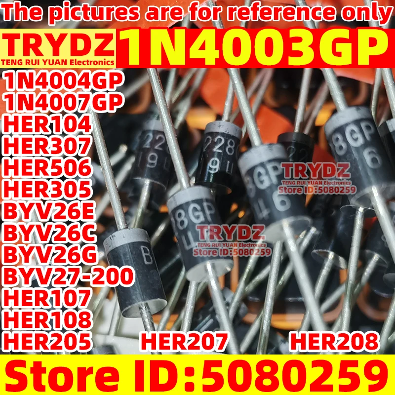 200-20pcs 1N4003GP 1N4004GP 1N4007GP HER104 HER307 HER506 HER305 BYV26E BYV26C BYV26G BYV27-200 HER107 HER108 HER205 HER207 208