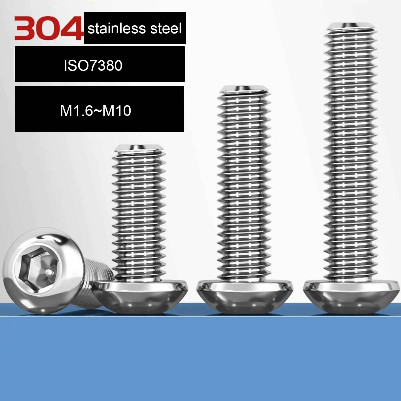 2/50pcs 304 Stainless Steel Pan Head Hex Socket Screw Button Round Cup Bolt M1.6 M2 M2.5 M3 M4 M5 M6 M8 M10