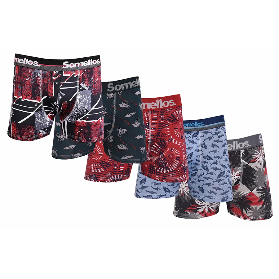 Kit 5 Cuecas Boxer Somellos in Microfibra Estampado Adulto