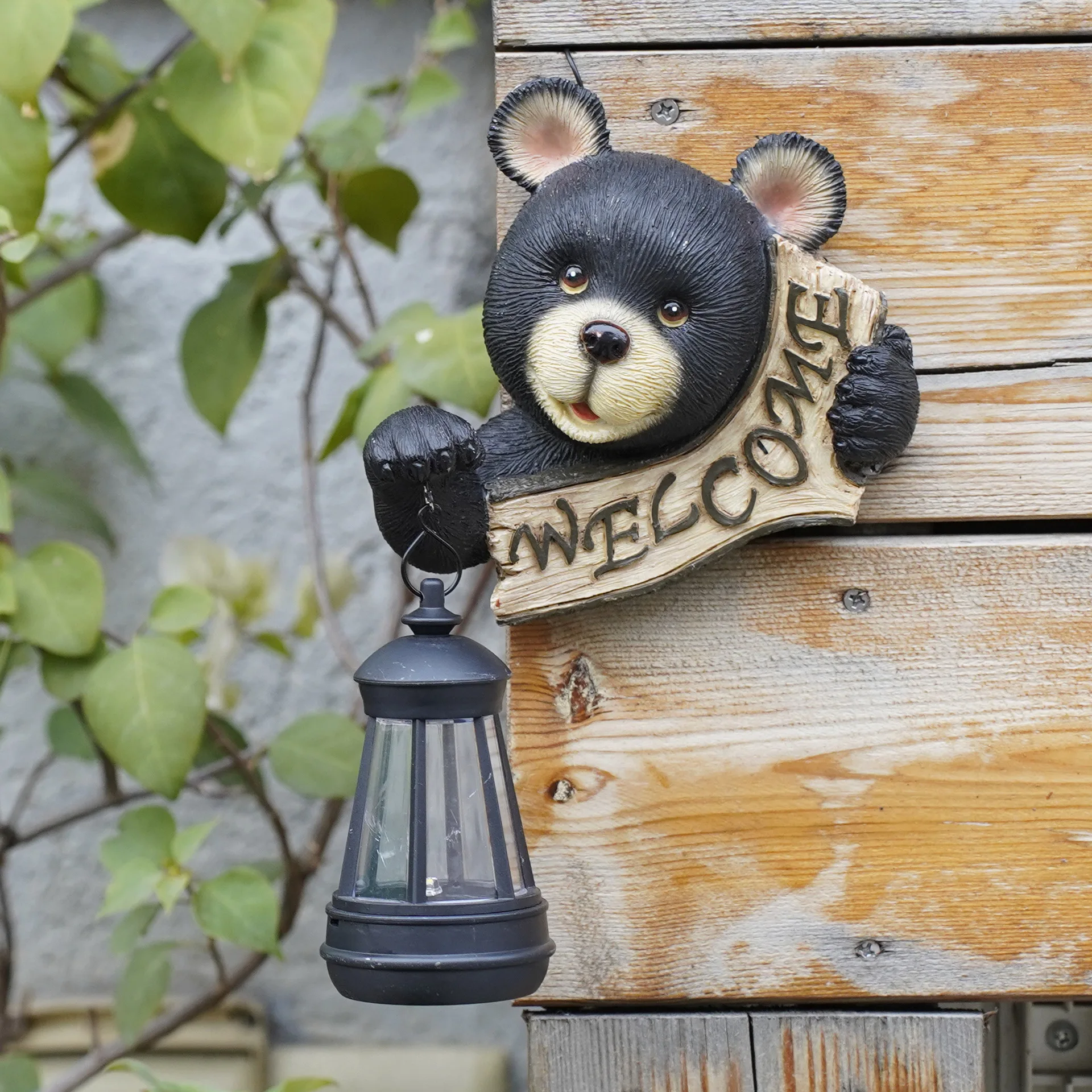 American Solar Black Bear Lantern Wall Mounted Lamp Home Style Wall Lamp Creative Decoration Living Room