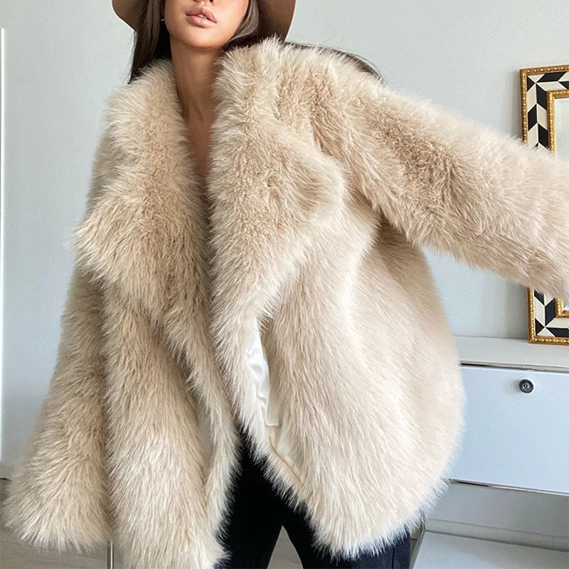 Winter 2023 New Fox Fur Mid-length Suit Collar Faux Fur Coat Fashion Thickens To Keep Warm Faux Fur Coats