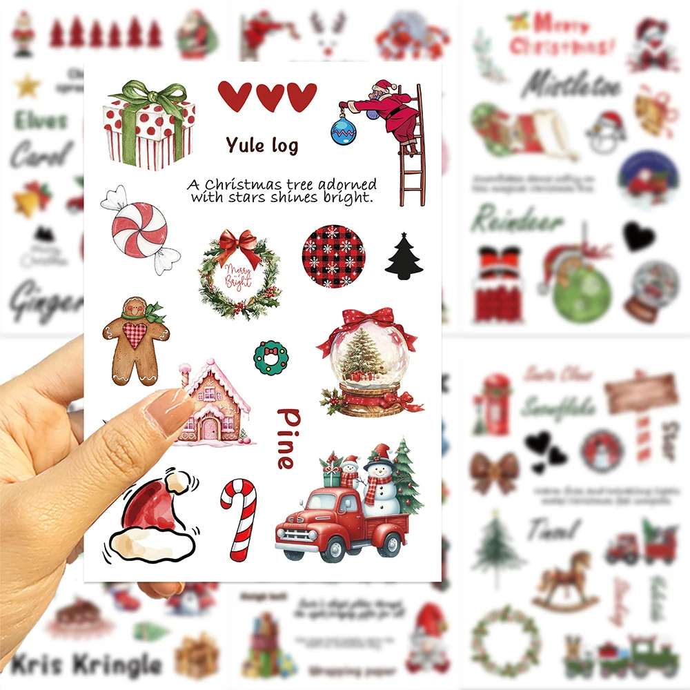 8/16Sheets Christmas Cartoon Sticker Funny Snowman Santa Claus Anime Stickers Christmas Party Decoration Decals Toys Gifts