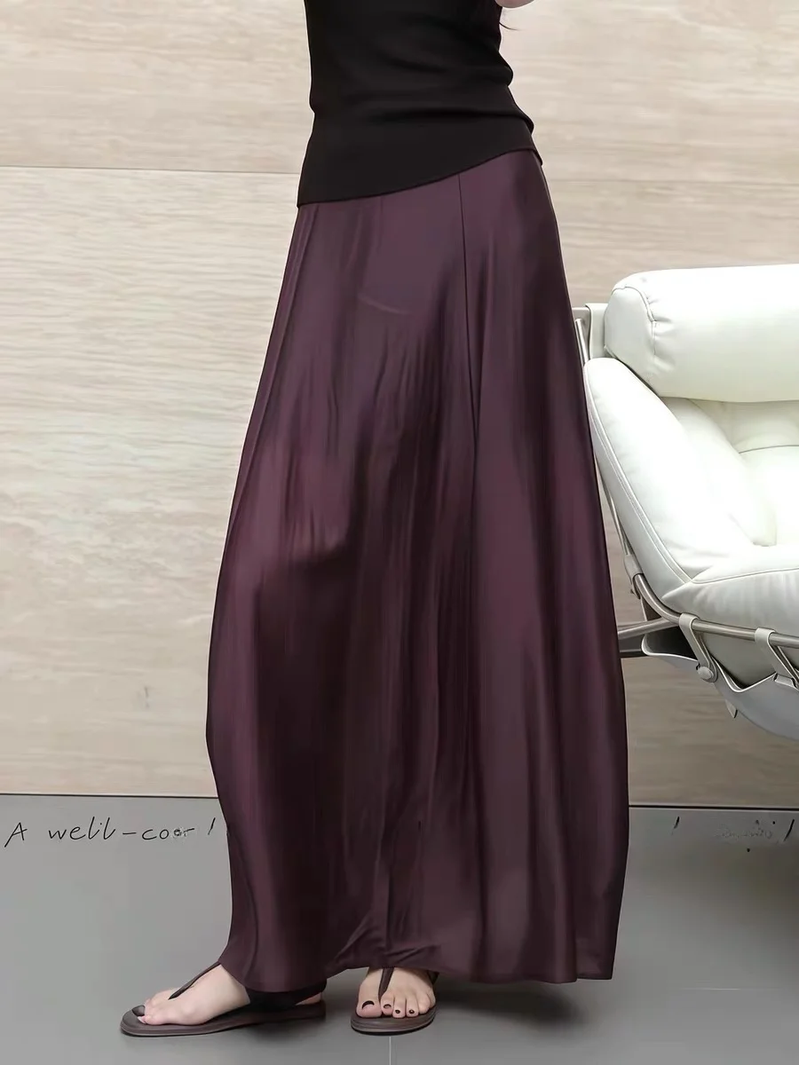 

Deep Purple High Waist Draped A-Line Long Skirt Women's Summer Ele Slimming f-length Skirt Commute Loose Fit Sle
