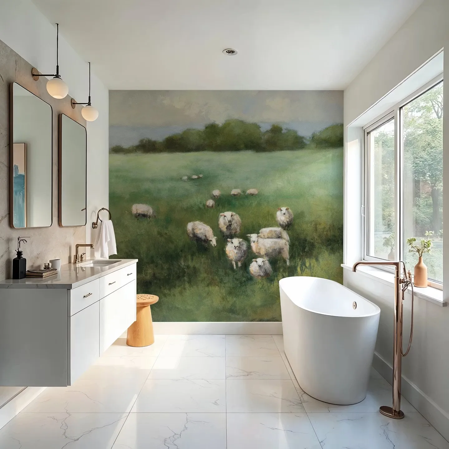 Customized wallpaper hand-painted oil painting grassland sheep mural home decoration, living room, bedroom, dining room 3d mural