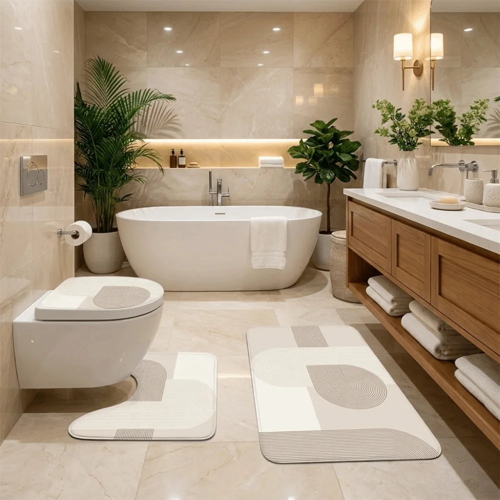 3PCS/SET Marble Pattern Bath Mat Set Super Absorbent Quick-Dry Non-Slip Rug Thick Soft Bathroom Mat Bathroom