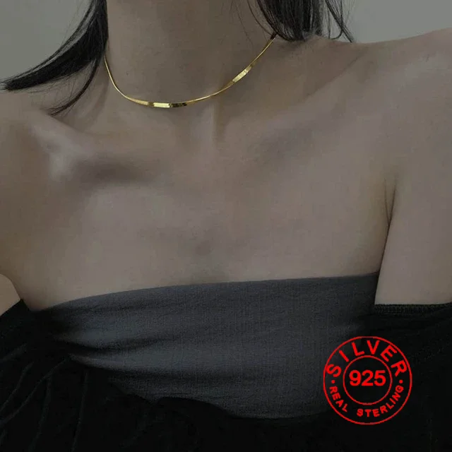 Silver Color Custom Silver Snake Bone Chain Necklace Women Temperament Clavicle Chain Simple Choker Trendy Accessories