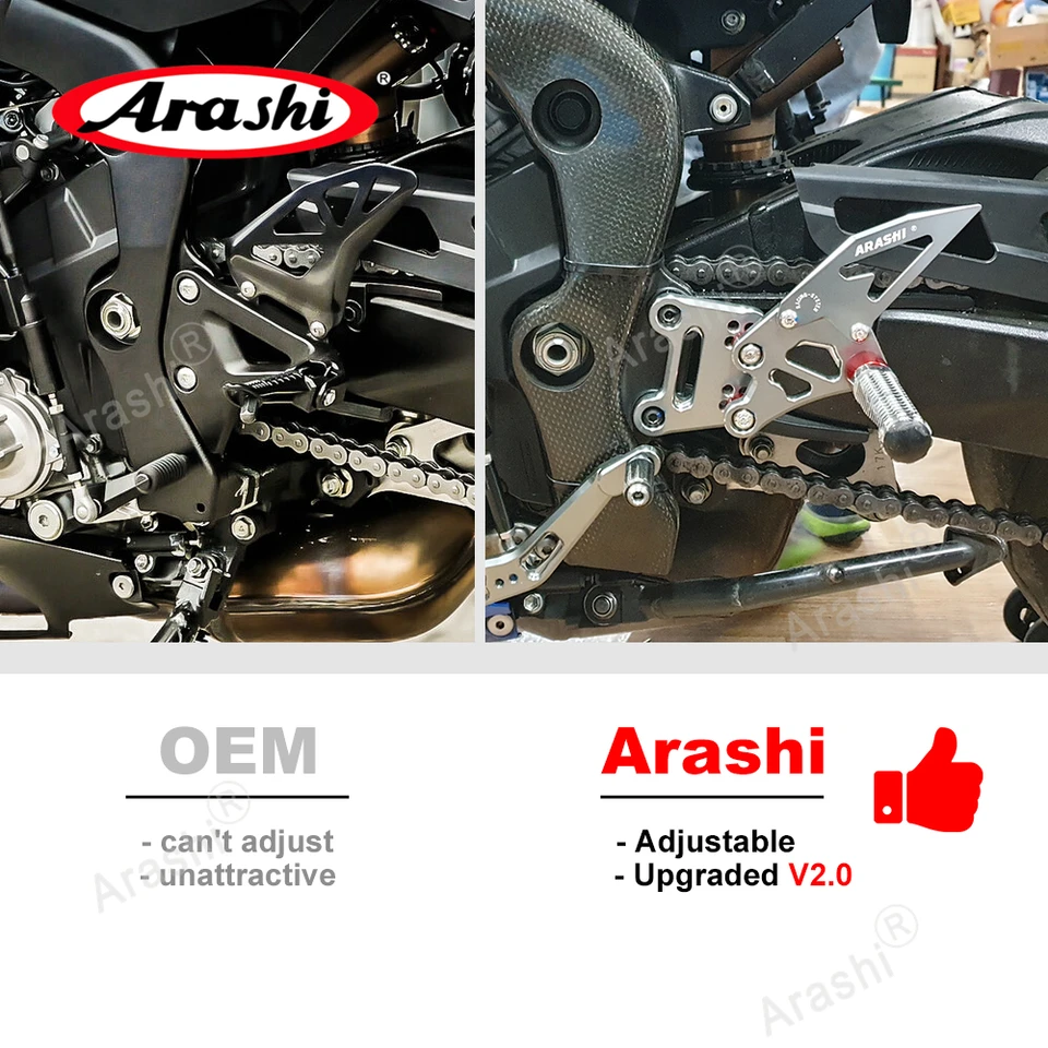 Arashi CNC Adjustable Rearset For KAWASAKI ZX-10R / ZX1000 / ABS