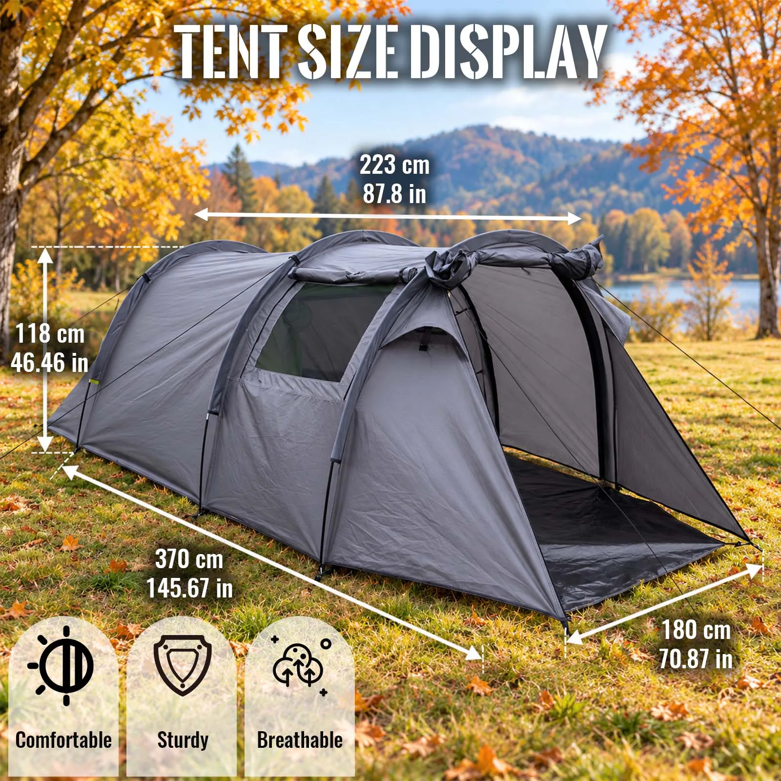 Highly Breathable 2 Person Tent Multiple Ventilation Windows Comfortable for Couple Camping Lake View