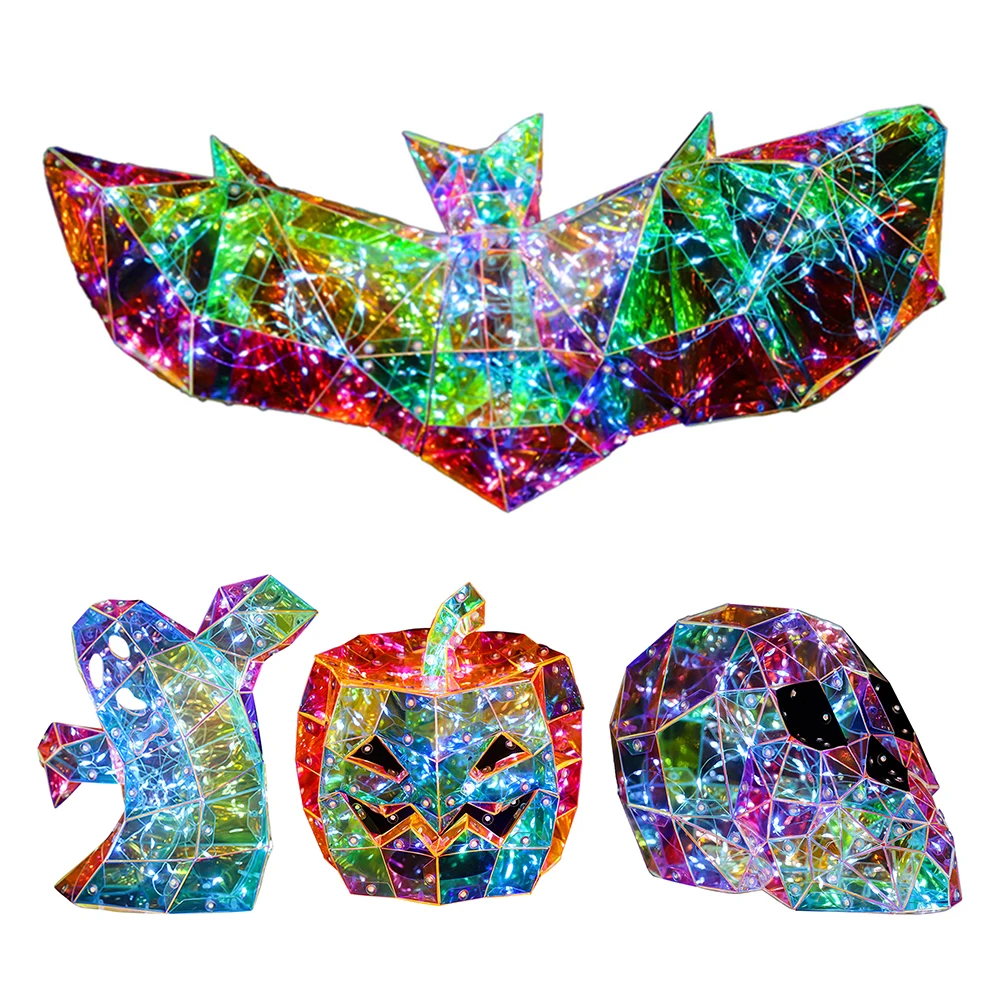 Halloween Prismatic Iridescent Phantom Decor Lights-Up Ghost Pumpkin Skull Ornaments Party Decoration Scary Atmosphere Prop