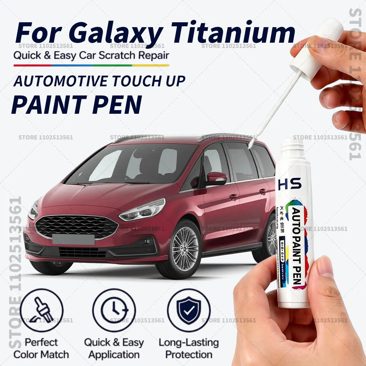 For Ford Galaxy Titanium Touch Up Paint Pen Car Paint Scratch Repair Tool Blazer Blue Frozen White Moondust Silver Shadow Black