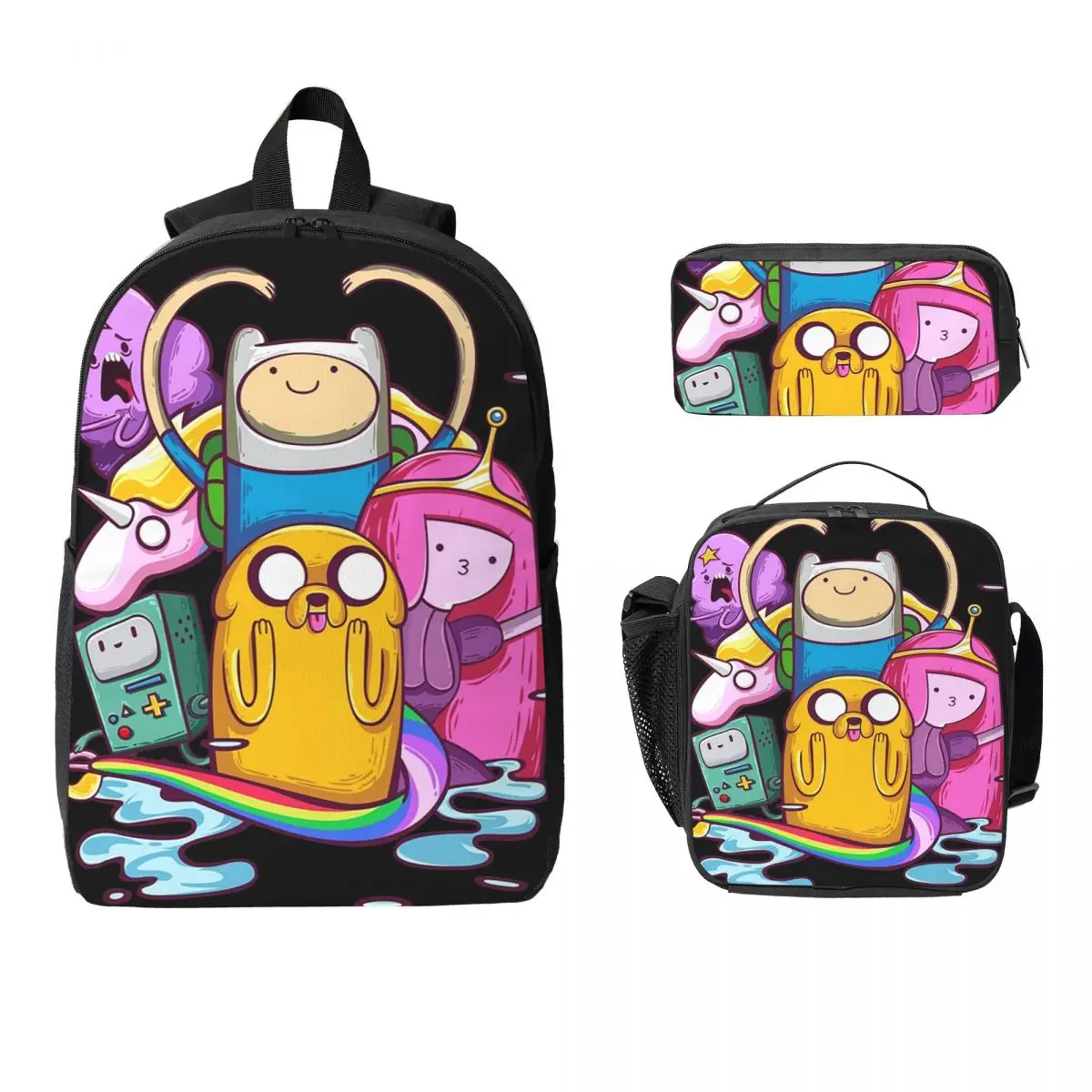 

Adventure Time Backpack Student Boys Girls BookBag School Bag Computer Shoulder Bags 3ps Insulated Lunch Bag Pencil Case