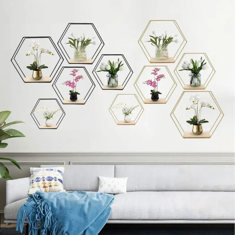 

5Pcs Hexagonal Wall Storage Shelves Wall Floating Shelf Modern Different Sizes Storage Rack Decorative Space-Saving Home Decor