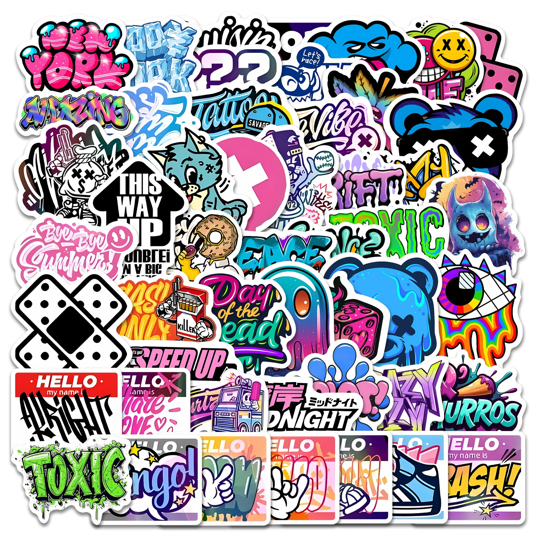 50pcs Urban Graffiti Street Art Stickers | Colorful Melting Bear Smiley Decals for Laptop, Skateboard & Water Bottle, Street Aes
