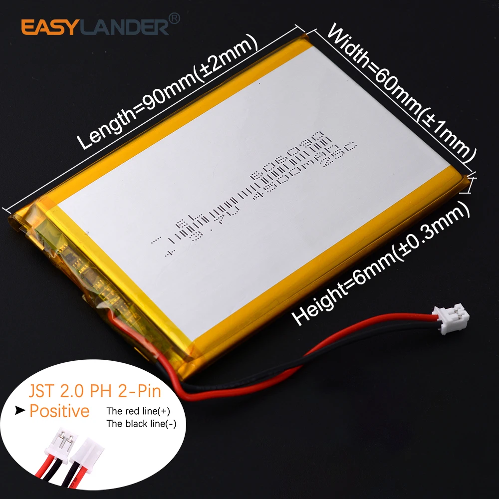PH2.0mm 2P ZH1.5 2Pin XH2.54 2Pin 606090 3.7V 4500mAh Rechargeable Lithium Polymer Battery Lipo Batteries