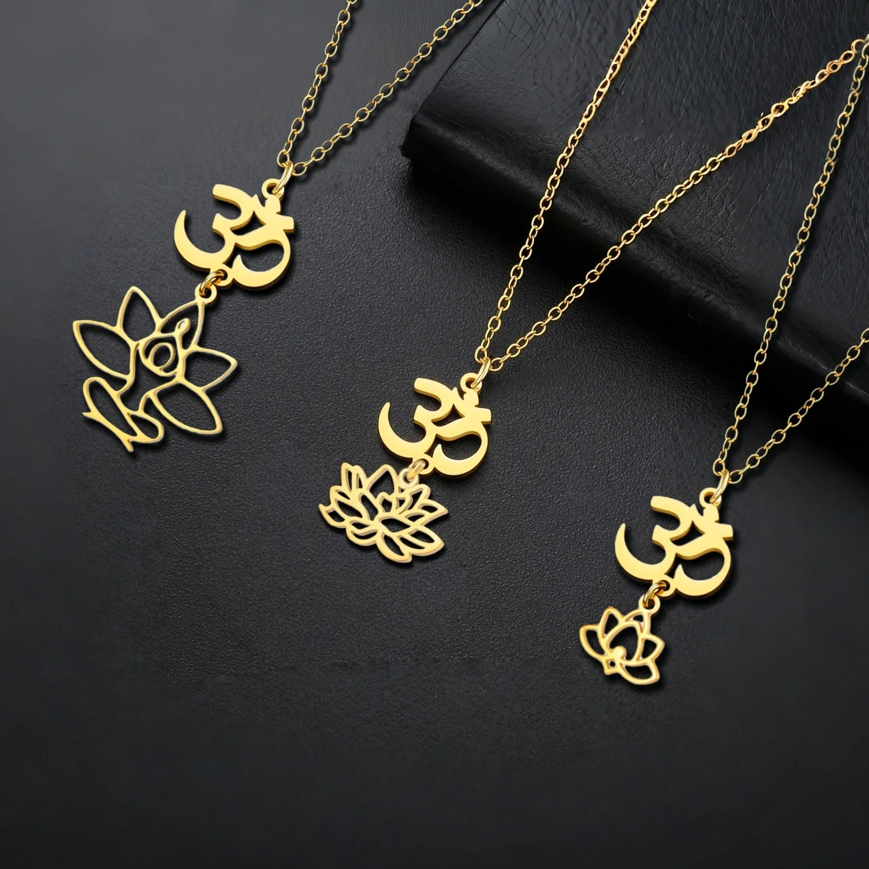 OM Hindu symbol yoga lotus stainless steel necklace religious blessing gift for women