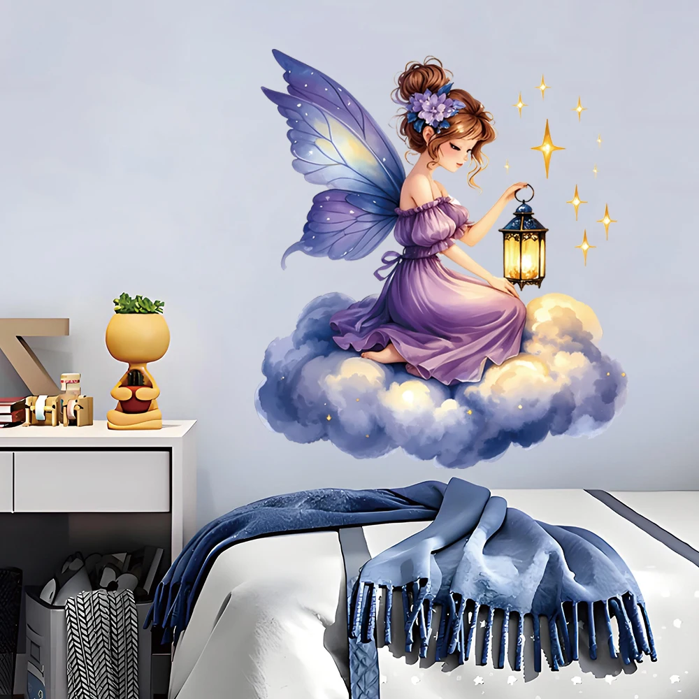Cartoon lamp fairy wall sticker for baby girl room self adhesive pricess wall decal home decor