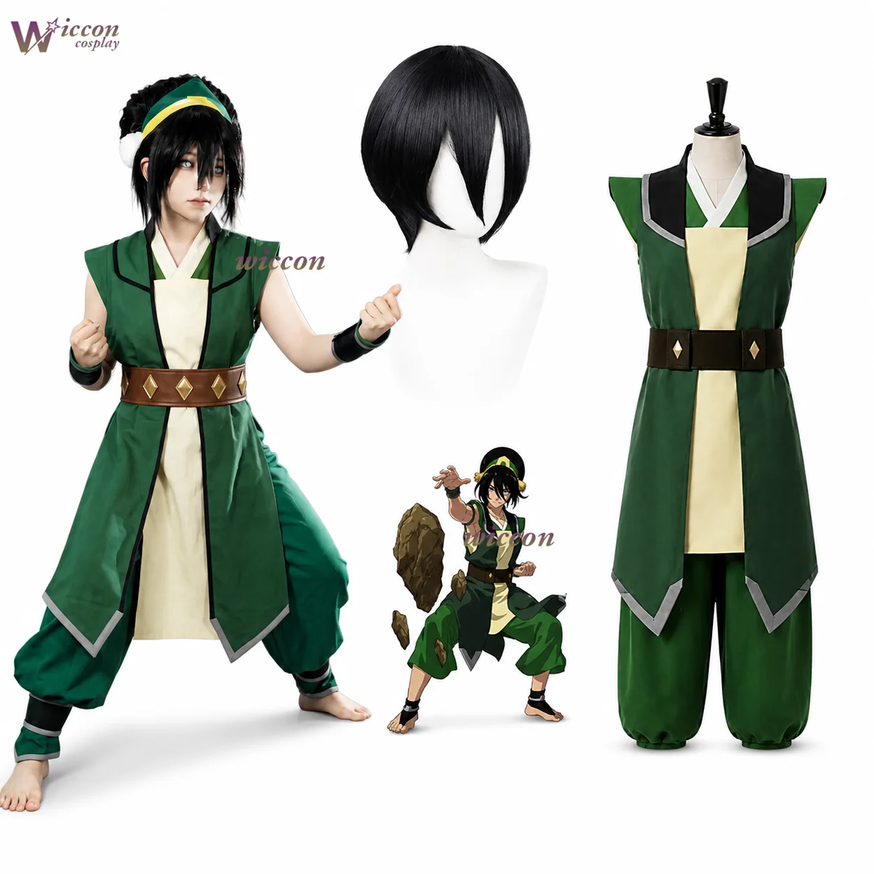 The Last Cos Airbender Toph Beifong Cosplay Costume Full Set with Gloves Bracers Wig Hat Anime Earthbender Battle Outfit