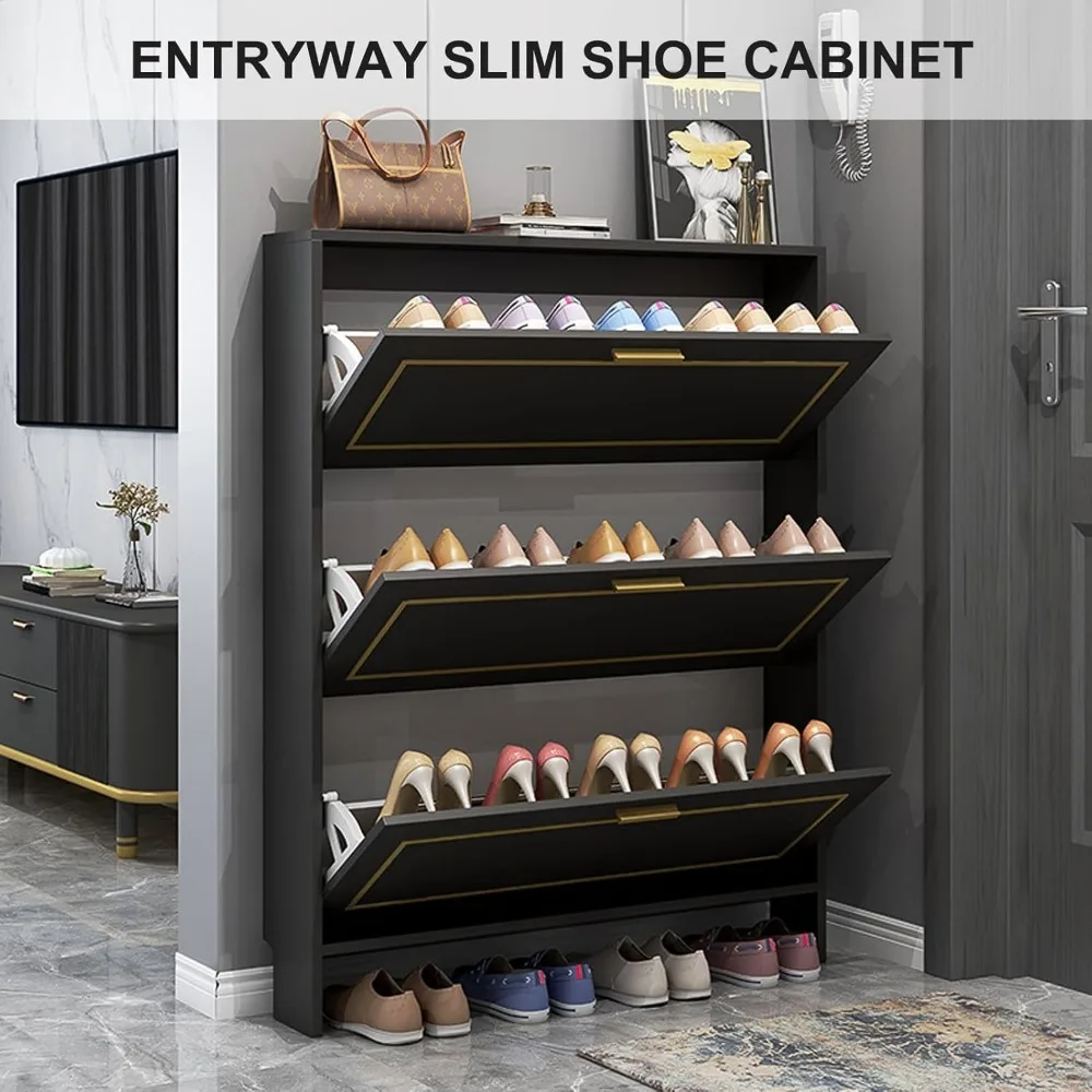 خزانة تخزين الأحذية مع 3 أدراج قابلة للطي للمدخل، ومنظم رف الأحذية النحيف، وخزانة الأحذية المخفية لمساحة المدخل #3
