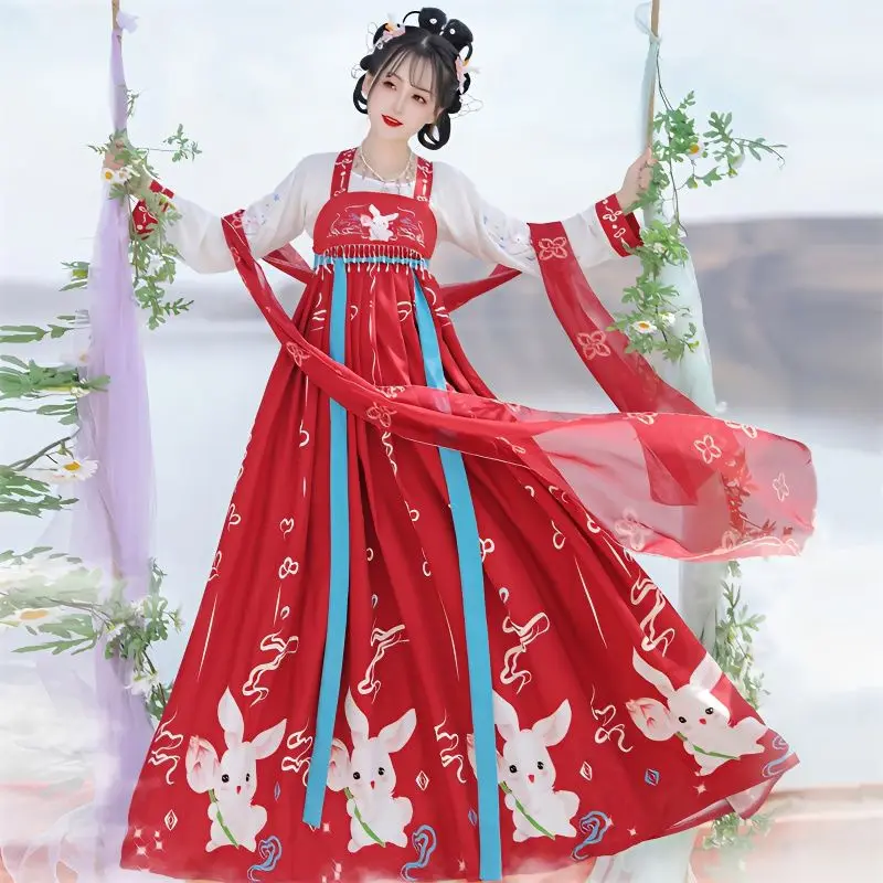 

Princess Tang Dynasty Robe Traditional Women Red Embroidery Dress Ancient Chinese Costume Dance Hanfu