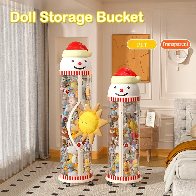 Doll Storage Bucket Zipper Model Plush Toys Transparent Bucket Large Capacity Children's Organizer Basket Doll Storage Basket