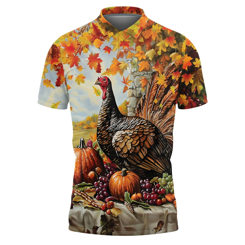 Thanksgiving Day Polo Shirts For Men Pumpkin Turkey Maple Leaf POLO Shirt Boy Funny Gifts Clothes Casual Man Short Sleeve Tee