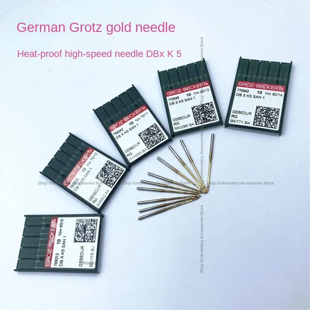 10PCS 1bag Dbxk5 San1 Db*k5 Groz-Beckert Needles German Dbxk5 Golden Gebedur Needle Heat-Proof Computer Embroidery Machine