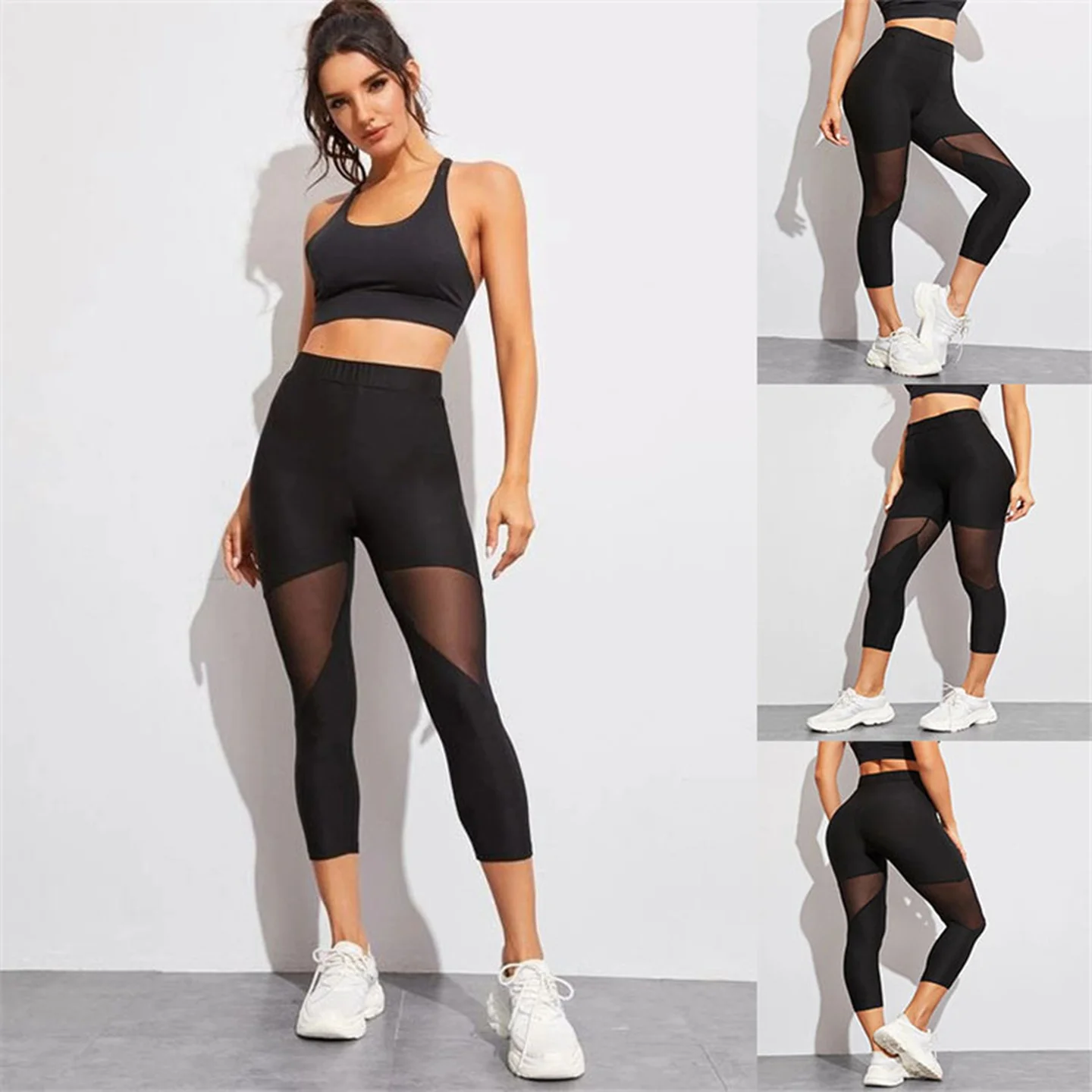 

High Waist Mesh Yoga Pants Women's Fitness Tights Butt Lifting Seven Eight Length Sporty Women's Casual Pants