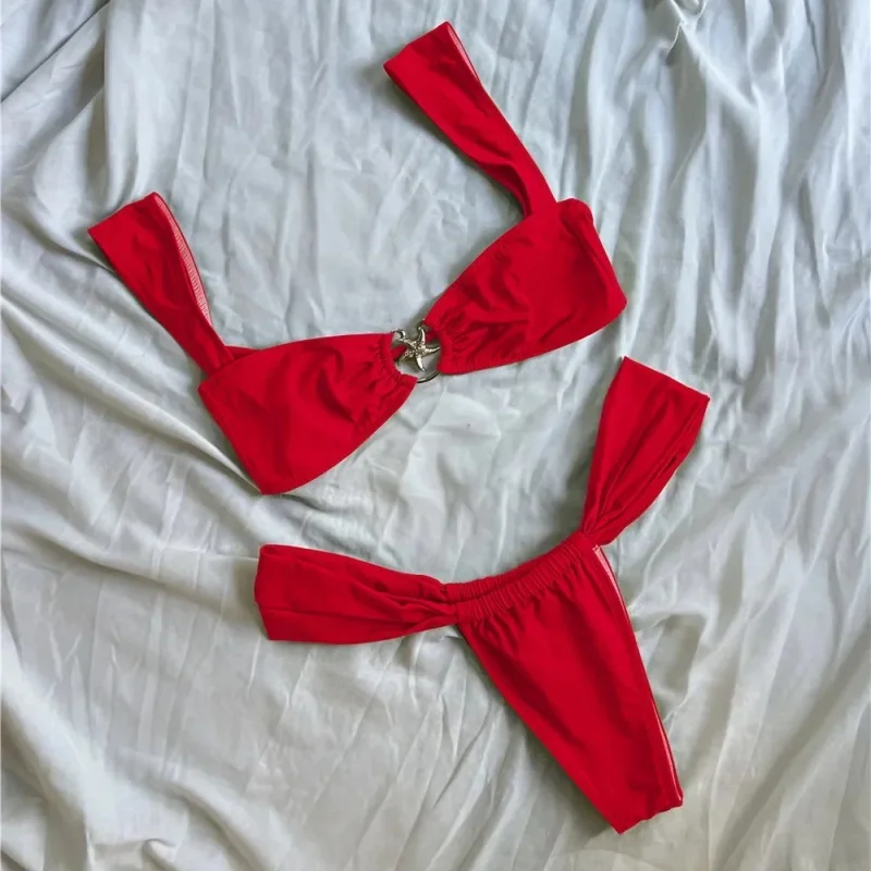 Bikini push up costume da bagno donna decorazione stella marina bikini sexy set costume da bagno brasiliano 2025 nuovo costume da bagno solido diviso 2 pezzi