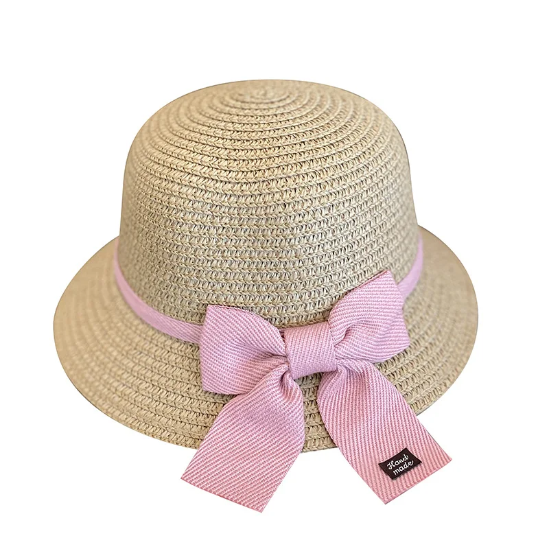 Chapeau de paille avec nœud papillon pour filles, casquettes de soleil pour bébé, chapeau de plage pour enfants, chapeau anderpour filles, été