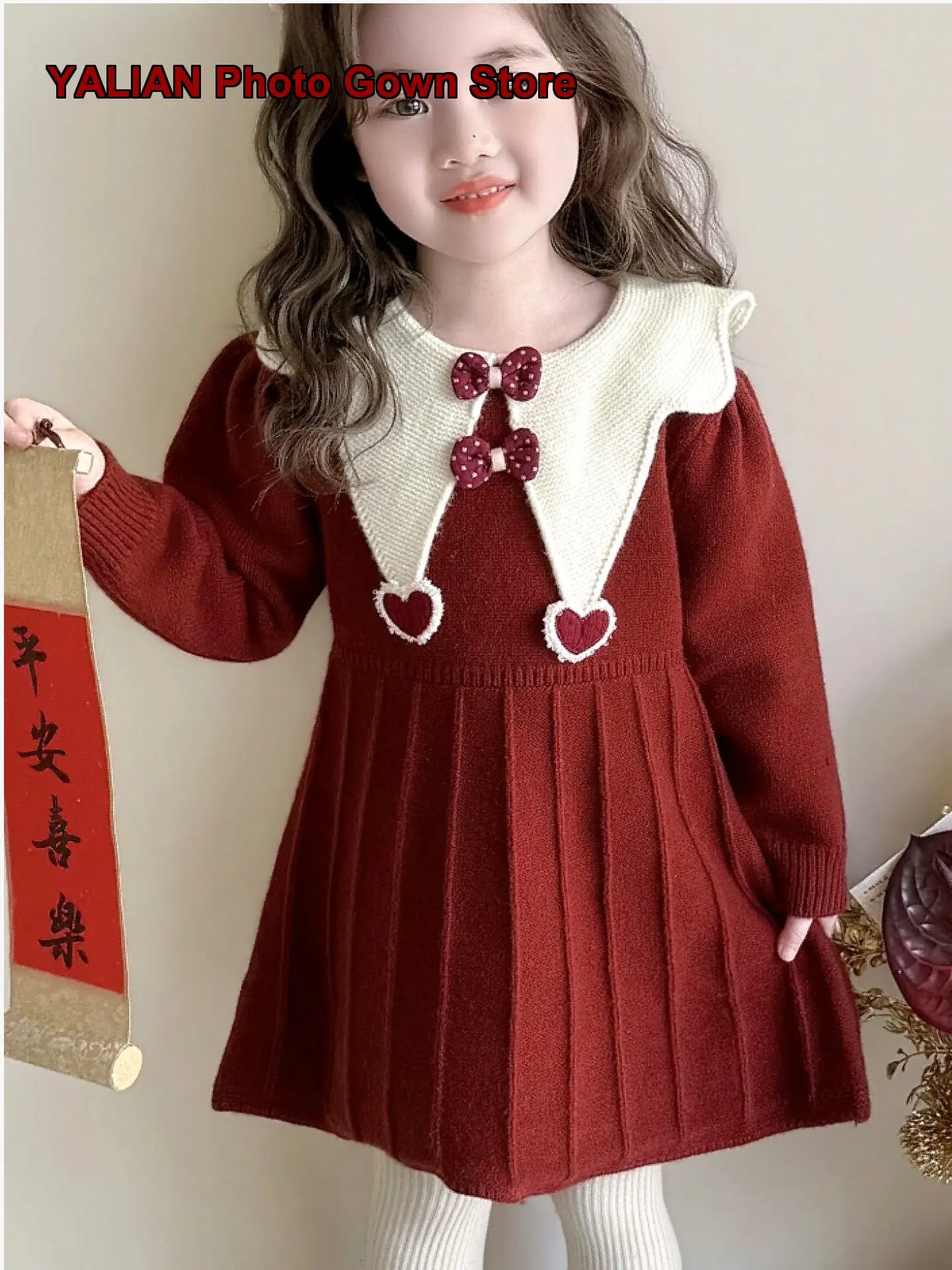 Girls Autumn Winter Knit Dress Kids Festive Long Sleeve New Year Dress Long Sleeves