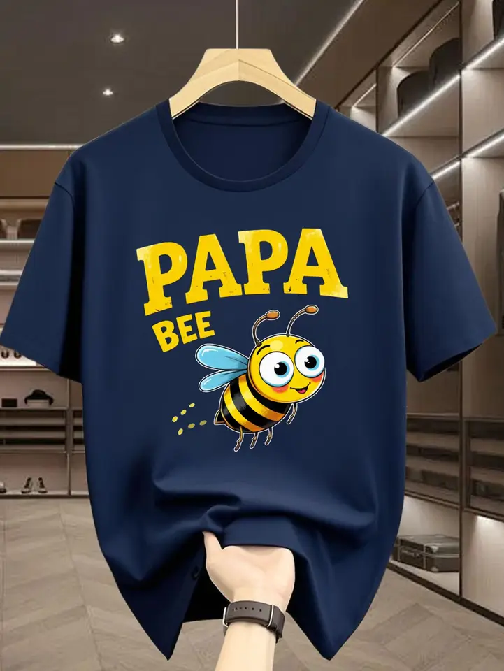 "PAPA BEE" Cartoon Bee Print Men Women T-shirt Cute Animal Graphic Cotton Short Sleeve Tee Casual Tops, image 4