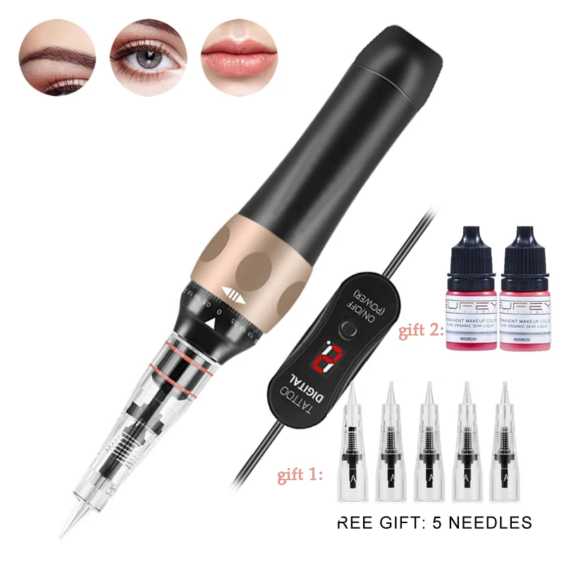 Digital LED Wireless Tattoo Permanent Makeup Machines Pmu Microblading Gun Pen For Eyebrow Lips Rotary Tattoo Machine Kit