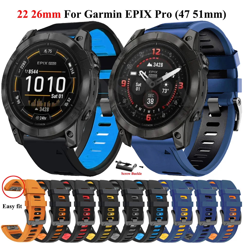 26 22MM Watchband For Garmin Epix Pro Gen 2 Fenix 8 7 7X Pro 47 51mm 6 6X Pro 5 5X Plus Silicone QuickFit Watch Wrist Band Strap