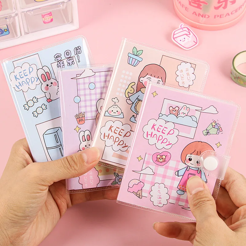 Cute color pages hand book mini student diary cartoon notebook girl heart snap rubber sleeve book