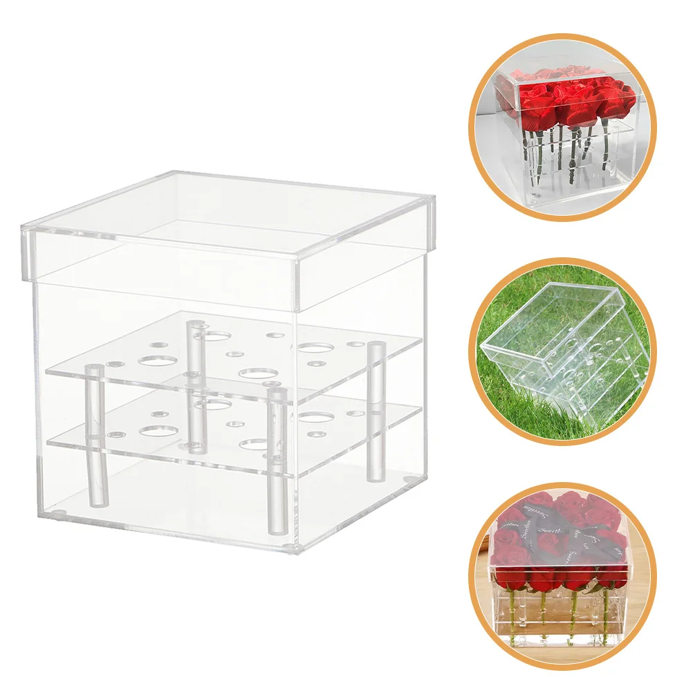 

9 Hole Acrylic Flower Box Clear Square Cube Vase for Eternal Flowers Home Wedding Table Centerpiece Decoration