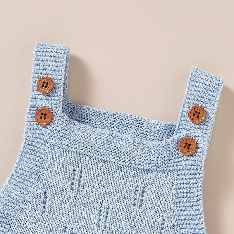 Newborn Baby Rompers 0-18m Solid Color Sleeveless Knit Infant Unisex Cotton Jumpsuits Hats Outfits 2pcs Toddler Boys Girls Wear