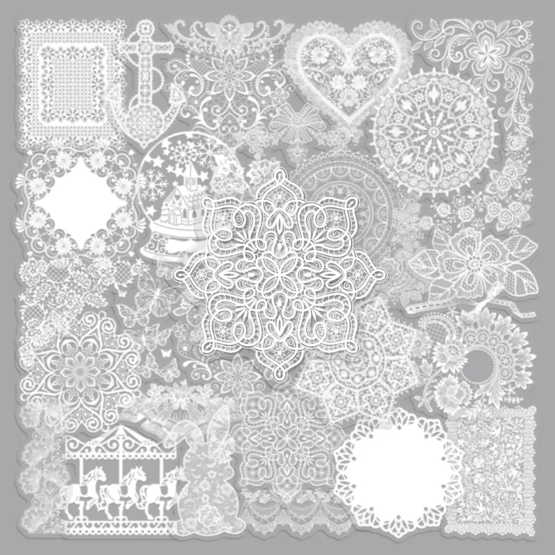 50PCS Clear PET Lace Trim Stickers Fresh Solid Simple Aesthetic Decals DIY Journaling Scrapbooking Deco Stickers for Crafts