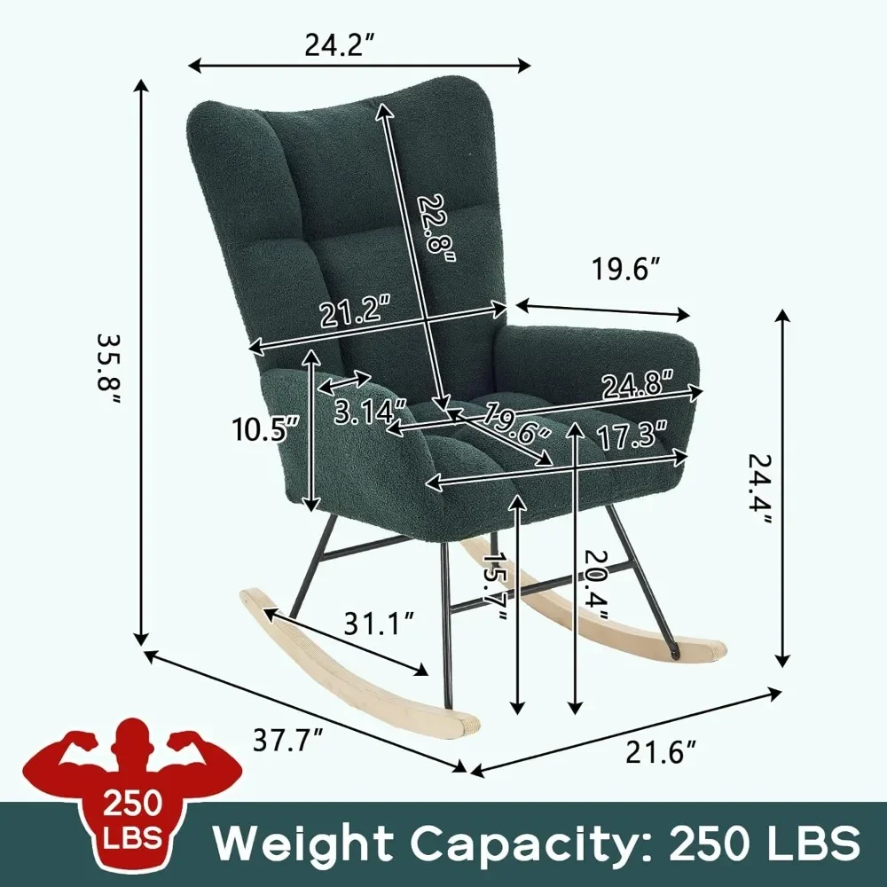 Modern Nursery Rocking Chair, Upholstered Glider Chair with High Backrest, Rocker Accent Armchair with Solid Wood Legs