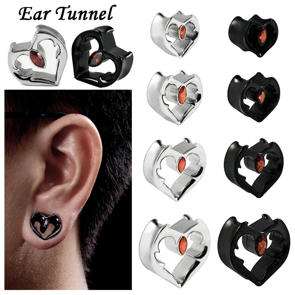 1PC Stainless Steel HeartDouble Flared Ear Gauges Heart Shape Ear Tunnels Plugs Flesh Stretchers Expander Piercing Body Jewelry