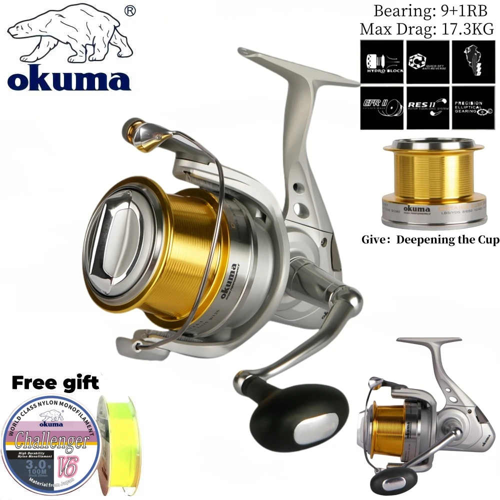 OKUMA DCPIIX High-quality 9+1RB 17KG Far throw Special Anti winding Wire Cup Beach,Fishing Reels Spinning Reels,offshore angling