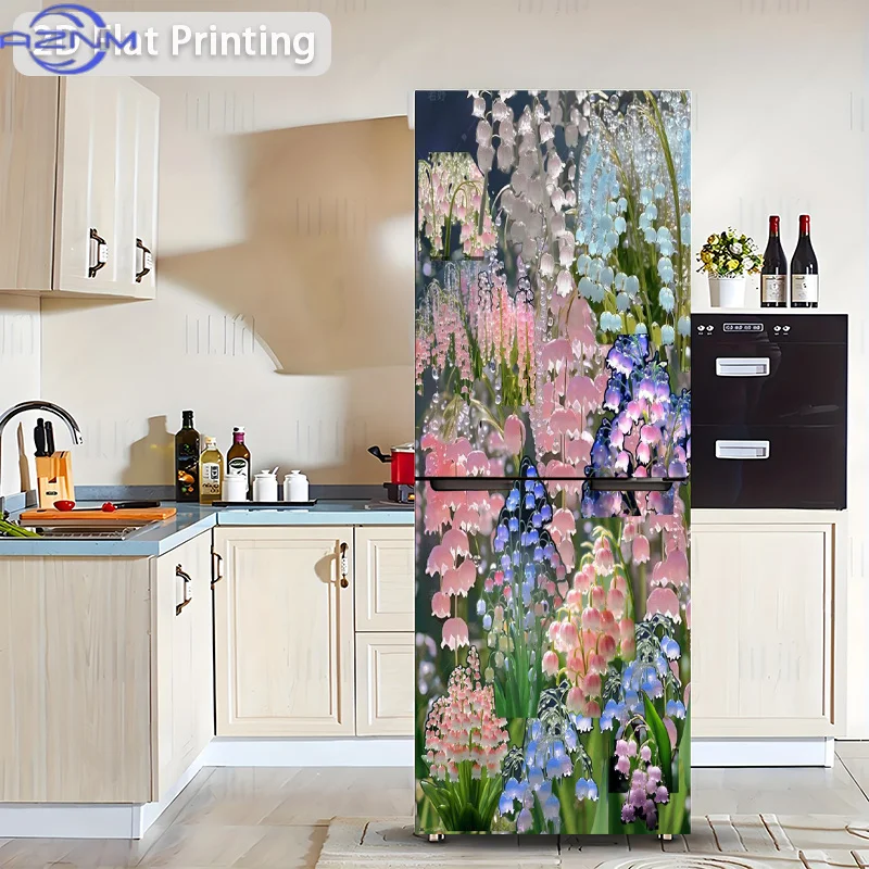 1pc 2D Pattern Printed Refrigerator Sticker , Lily of The Valley Pattern Wall Sticker Decorative Wallpaper Self-Adhesive, Suit