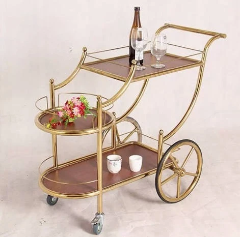 Luxury Gold Silver Metal Glass Tea Wine Food Catering Drinks Serving Trolley Bar Cart For Hotel Restaurant Wedding Party