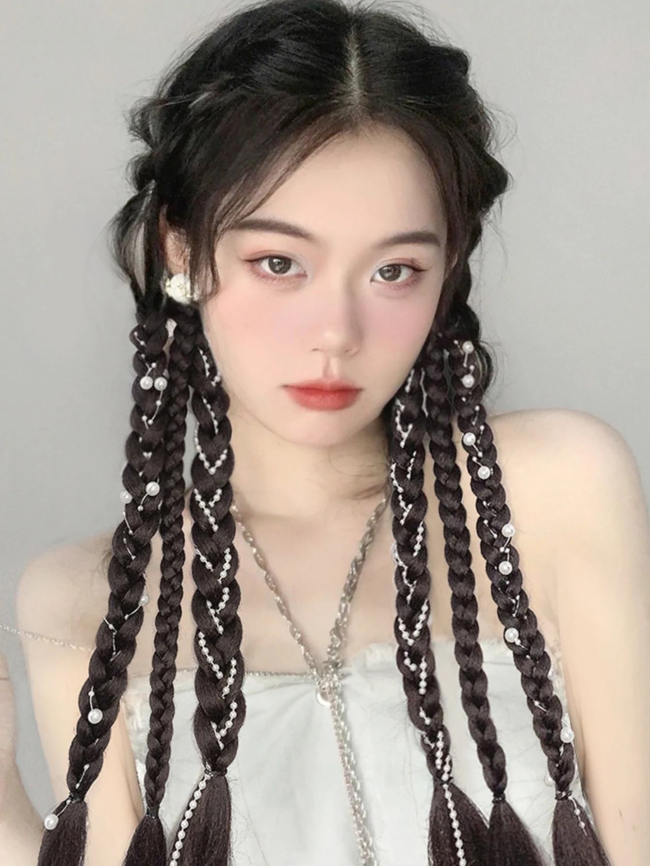 1Pcs Fashion Artificial Braided Wig Pearl Elastic Hair Tie Rubber Band For Women Girls Party Hair Accessories