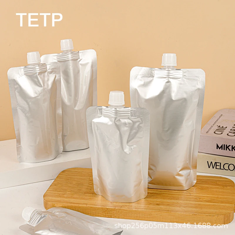 TETP 100Pcs Silver Aluminum Foil Liquid Packaging Bags Travel Beverage Drinking Juice Milk Coffee Sealed Storage Portable