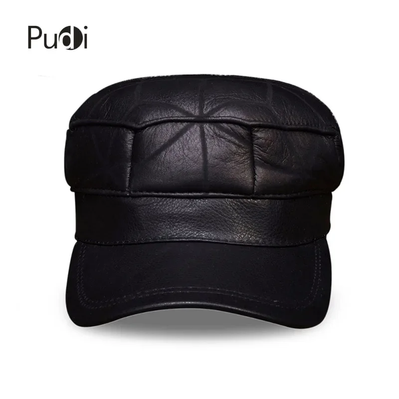 HL115 Real Leather Baseball Cap Hat Winter Warm Russian Old Men One Fur Beret Army Ear Flap Caps Hats With Faux Fur Inside