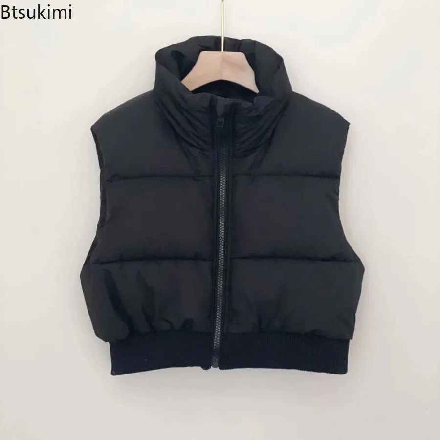 2025 Autumn Winter Women's Short Cotton Down Vest Short Stand-up Collar Warm Sleeveless Quilted Vest Outdoor Travel Jacket Tops