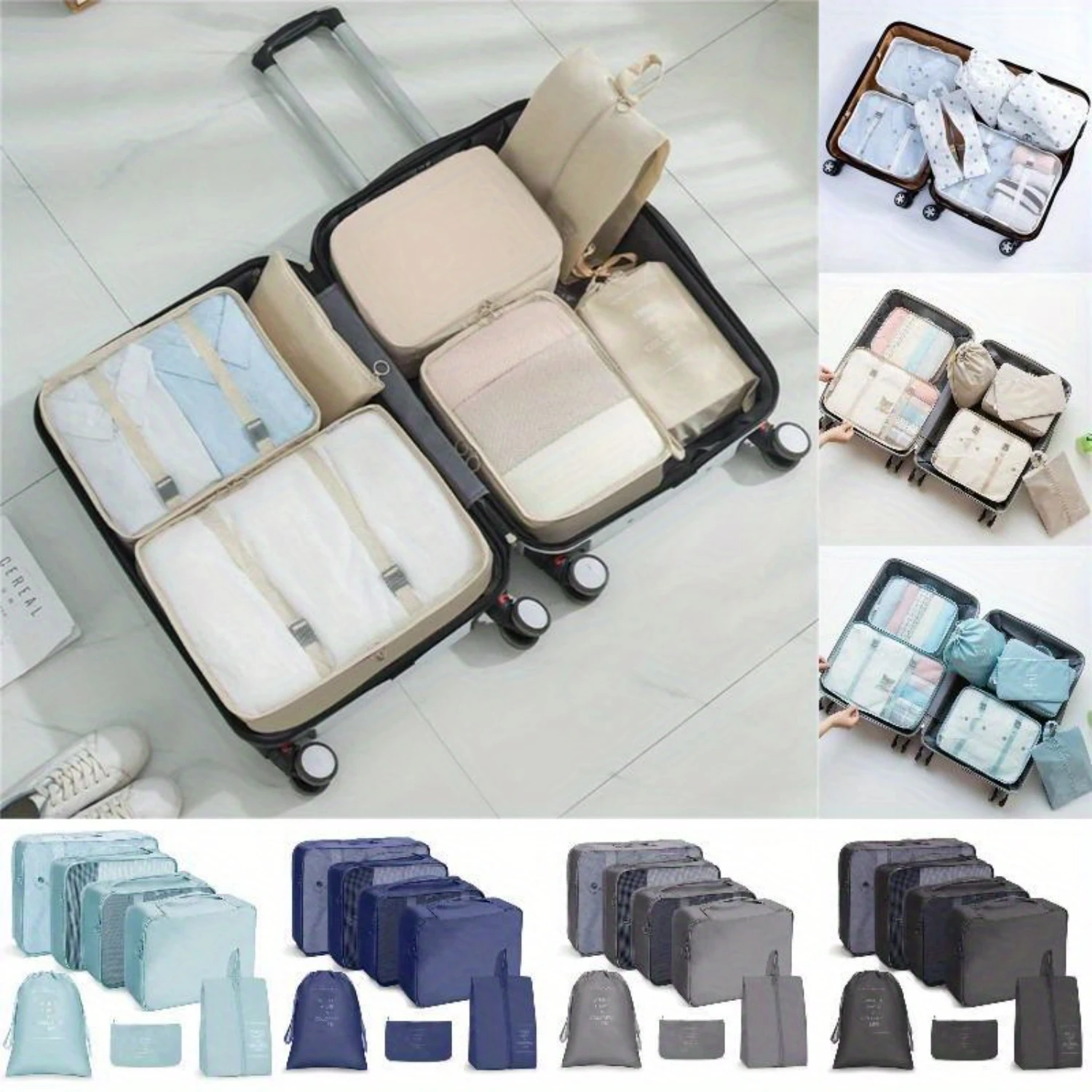 Juego de Bolsa de equipaje de viaje de color sólido minimalista de 7 Uds., cubos de embalaje portátiles versátiles para mujer, caja de flores, Cajas para flores